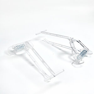 Shelf edge spring adjusted plastic hook